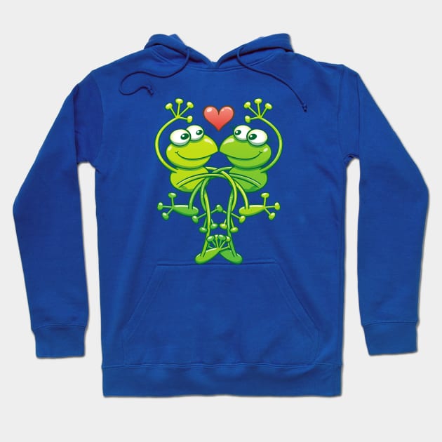 Sweet couple of green frogs intertwining their arms and legs while madly falling in love Hoodie by zooco